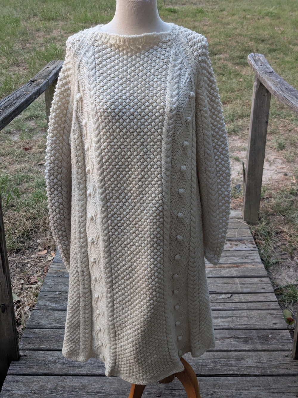 Cream Cable-Knit Scoop Neck Sweater Dress